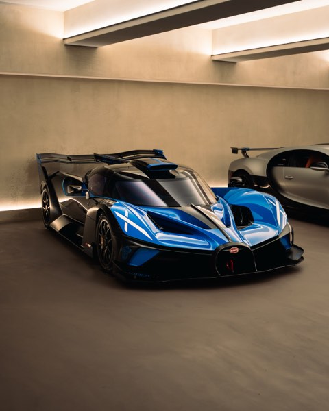 Bugatti Bolide in the garage alongside a second car